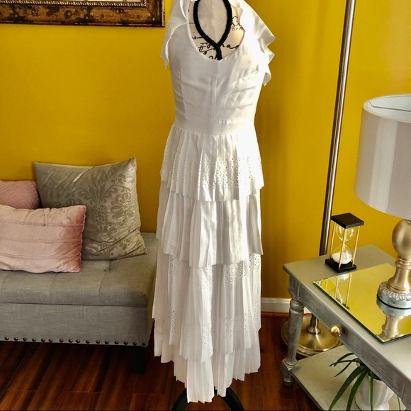 Tiered Lasercut Ruffle White Dress| - Picture 8 of 11